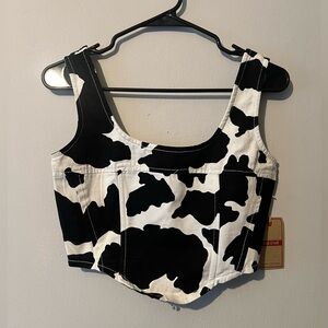 Women’s Lone Star Cow Print Cropped Denim Corset